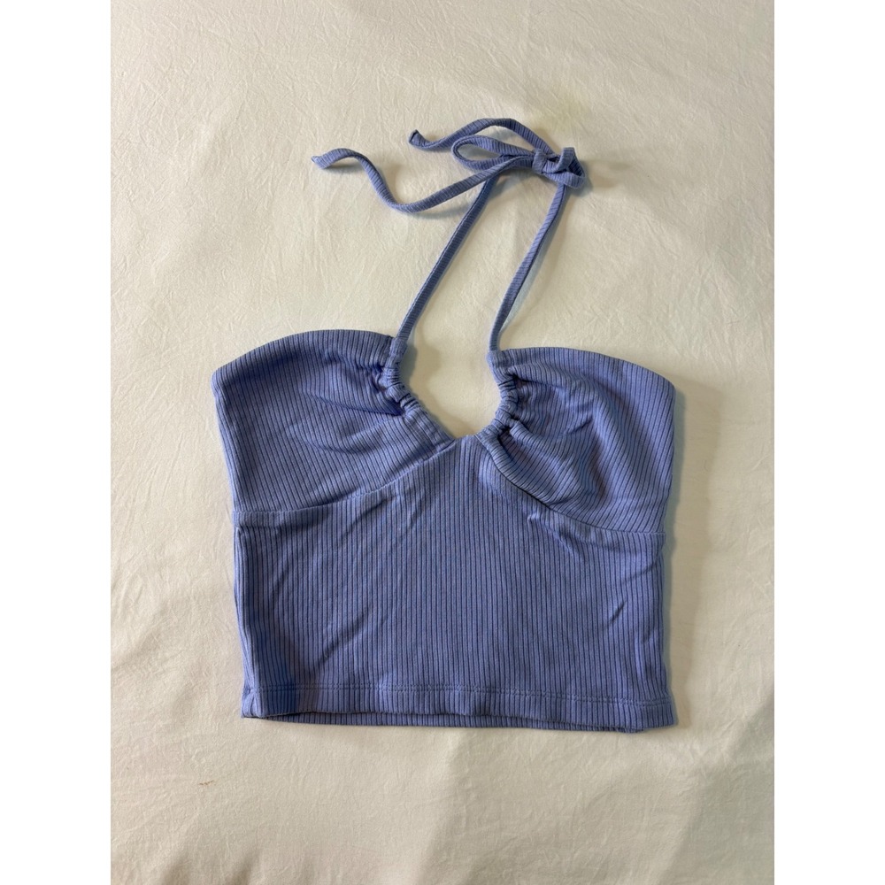 Wilfred Aritzia Blue Ribbed Halter Crop Top XS